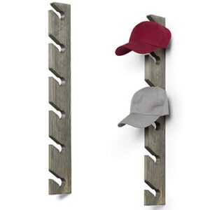 mygift 30 inch wall mounted vintage gray wood baseball cap rack with 6 slots, hanging hat rack, set of 2