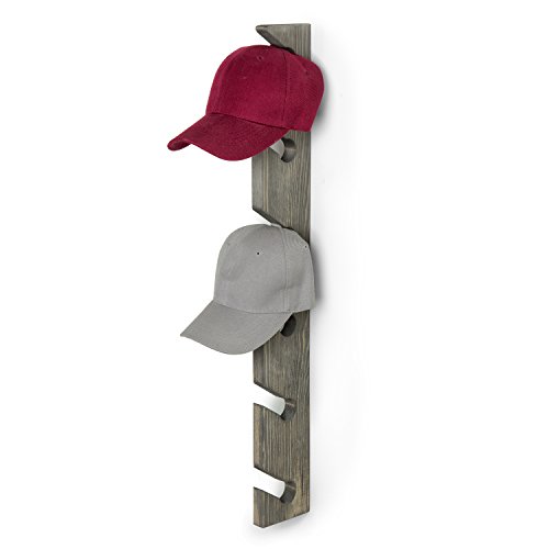 MyGift 30 Inch Wall Mounted Vintage Gray Wood Baseball Cap Rack with 6 Slots, Hanging Hat Rack, Set of 2