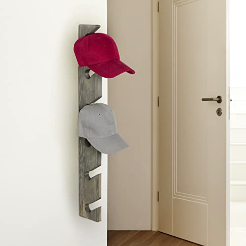 MyGift 30 Inch Wall Mounted Vintage Gray Wood Baseball Cap Rack with 6 Slots, Hanging Hat Rack, Set of 2