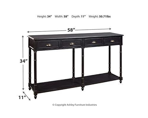 Signature Design by Ashley Eirdale Vintage Casual 4 Drawer Console Sofa Table, Black