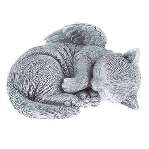 Pure Garden Sculpture Pet Memorial Statue, Sleeping Angel Cat