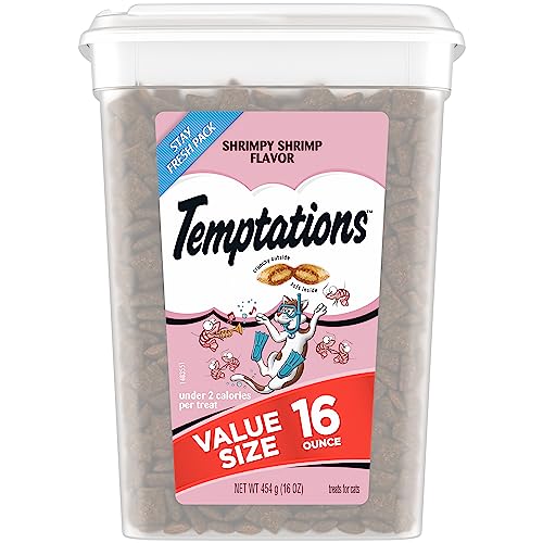 TEMPTATIONS Classic Crunchy and Soft Cat Treats Shrimpy Shrimp Flavor, 16 oz. Tub