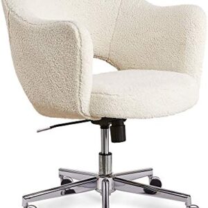 Serta Valetta Office Desk Memory Foam Padding, Midcentury Modern Style, Chrome-Finished Stainless-Steel Base, Home Chair, Cream Fuzzy Faux Fur