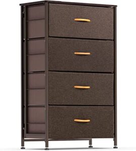 waytrim dresser storage tower, 4 fabric organizer drawers, wide chest of drawers for closet boys & girls bedroom, bedside furniture, steel frame, wood top, fabric bins, easy installation (coffee)