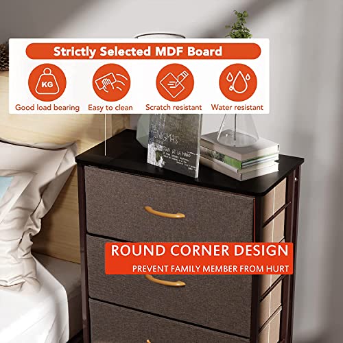 WAYTRIM Dresser Storage Tower, 4 Fabric Organizer Drawers, Wide Chest of Drawers for Closet Boys & Girls Bedroom, Bedside Furniture, Steel Frame, Wood Top, Fabric Bins, Easy installation (Coffee)