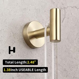 GERZWY Bathroom Brushed Gold Coat Hook SUS 304 Stainless Steel Single Towel/Robe Clothes Hook for Bath Kitchen Contemporary Hotel Style Wall Mounted 2 Pack,AG1107B-BZ