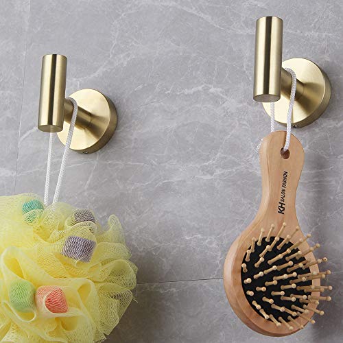 GERZWY Bathroom Brushed Gold Coat Hook SUS 304 Stainless Steel Single Towel/Robe Clothes Hook for Bath Kitchen Contemporary Hotel Style Wall Mounted 2 Pack,AG1107B-BZ