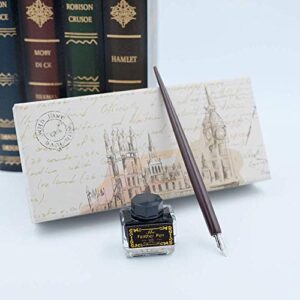 Calligraphy Pens Set -Wooden Dip Pen Handcrafted Calligraphy Set with 11 Nibs & Black Ink