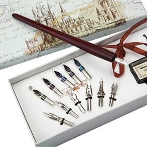 Calligraphy Pens Set -Wooden Dip Pen Handcrafted Calligraphy Set with 11 Nibs & Black Ink