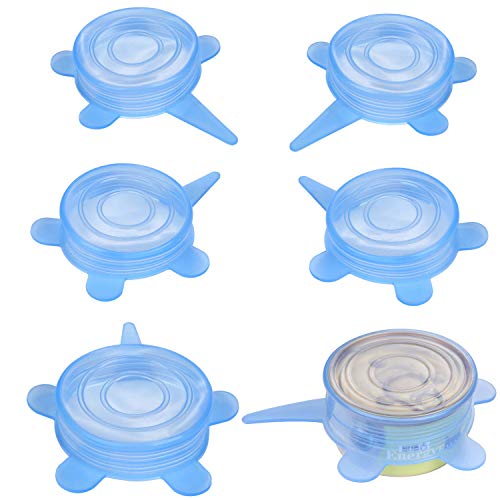 SLSON 6 Pack Pet Food Can Cover Stretchable 1 Fit 3 Universal Size Silicone Can Lids for Dog and Cat Food Can Blue