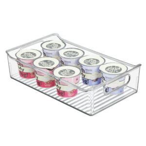 mdesign small plastic kitchen storage container bins with handles -organization in pantry, cabinet, refrigerator or freezer shelves - food organizer for fruit, yogurt, squeeze pouches - clear