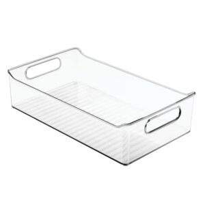 mDesign Small Plastic Kitchen Storage Container Bins with Handles -Organization in Pantry, Cabinet, Refrigerator or Freezer Shelves - Food Organizer for Fruit, Yogurt, Squeeze Pouches - Clear