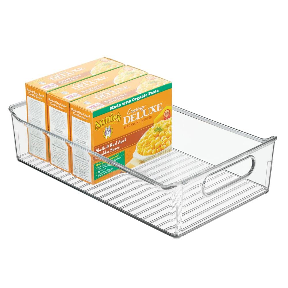 mDesign Small Plastic Kitchen Storage Container Bins with Handles -Organization in Pantry, Cabinet, Refrigerator or Freezer Shelves - Food Organizer for Fruit, Yogurt, Squeeze Pouches - Clear