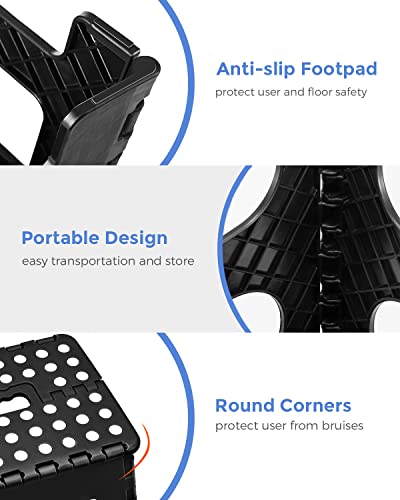 ACKO 11 inch Folding Step Stool Lightweight Plastic Step Stool - 2 Pack - Foldable Step Stool for Adults,Non Slip Folding Stools for Kitchen Bathroom Bedroom (Black, 2 Pack)