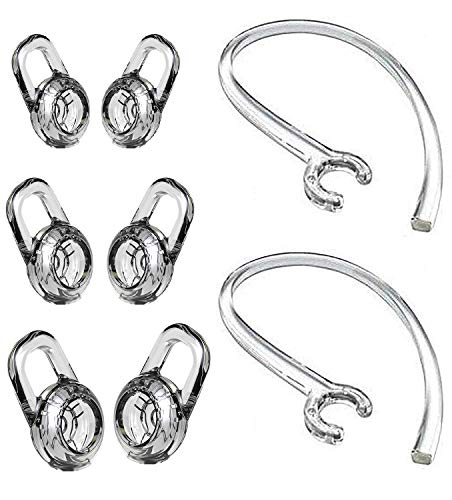 BLLQ Repalcement SML 3 Size Ear Tips & Ear Loop Clip Set Compatible with Plantronic M155 M165 M180 M55 M25 M90 Explorer 500 Headset, Gel Earbuds Eartips 6PCS & Earhooks Earloop 2PCS [Clear] (P3)