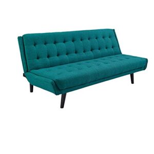 modway glance mid-century modern upholstered fabric convertible futon sofa bed couch in teal