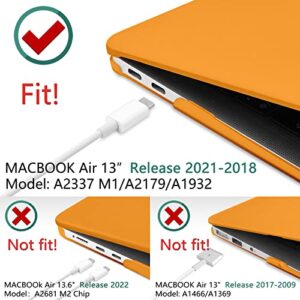 DONGKE Compatible with MacBook Air 13 inch Case 2021 2020 2019 2018 Release Model: M1 A2337 A2179 A1932, Matte Hard Case Cover for MacBook Air 13 inch with Retina Display Touch ID - Orange