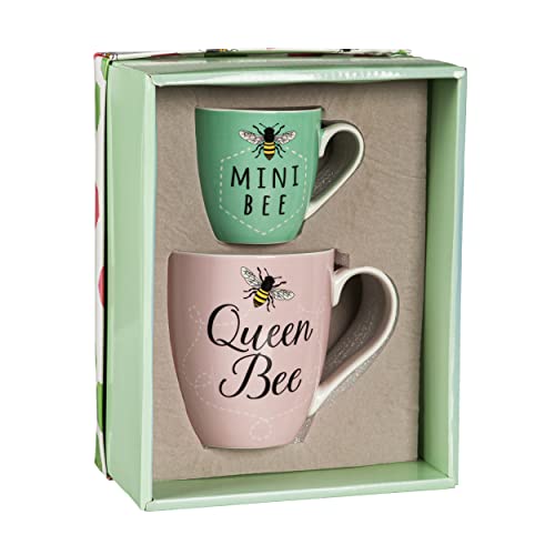 Cypress Home Queen Bee Mini Bee Mommy and Me Ceramic Cups | Gift Set of 2 | Maternity Mothers Day Gift | Ceramic Coffee Hot Chocolate Milk Mugs | Gift Box Included