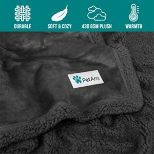 PetAmi Waterproof Dog Blanket for Bed, XL Dog Pet Blanket Couch Cover Protection, Sherpa Fleece Leakproof Bed Blanket for Crate Kennel Sofa Furniture Protector, Reversible Soft Plush 80x60 Grey Grey