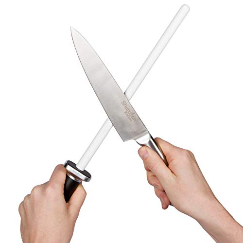 Shenzhen Knives | White Ceramic Knife Sharpener Honing Rod | Best Professional Knife Sharpening Tool | 12 Inch Honing Stick | Ceramic Honing Rod | Chef Knife Sharpening Rod | Kitchen Knife Sharpener