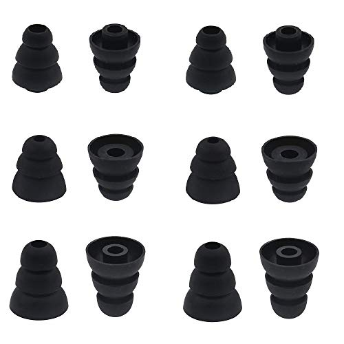 BLLQ 6 Pairs Replacement Triple Flange Conical Ear Tips Earbuds Eartips Silicone Buds for Most in Ear Headphones (Sony Senso Powerbeats Jaybird etc.) Black [S/M/L 3 Size] (3flange Tips 3)