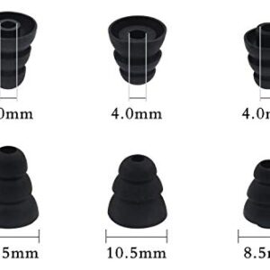 BLLQ 6 Pairs Replacement Triple Flange Conical Ear Tips Earbuds Eartips Silicone Buds for Most in Ear Headphones (Sony Senso Powerbeats Jaybird etc.) Black [S/M/L 3 Size] (3flange Tips 3)