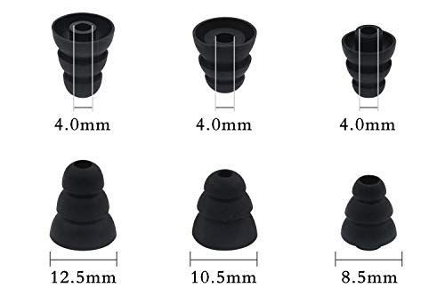 BLLQ 6 Pairs Replacement Triple Flange Conical Ear Tips Earbuds Eartips Silicone Buds for Most in Ear Headphones (Sony Senso Powerbeats Jaybird etc.) Black [S/M/L 3 Size] (3flange Tips 3)