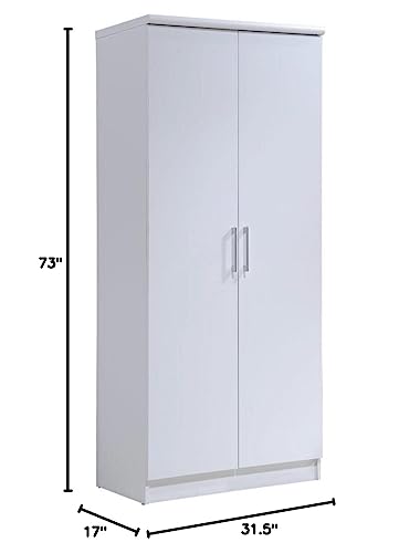 HODEDAH IMPORT Hodedah 2-Door Armoire with 4-Shelves Wardrobe, 17"D x 31.5"W x 73"H, White