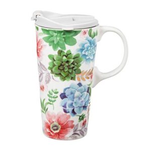 Cypress Home Fresh Succulents Ceramic Travel Cup - 5 x 7 x 4 Inches