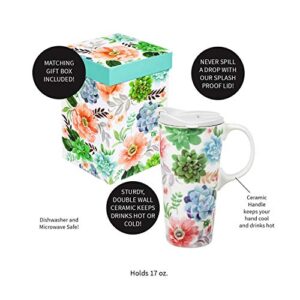 Cypress Home Fresh Succulents Ceramic Travel Cup - 5 x 7 x 4 Inches