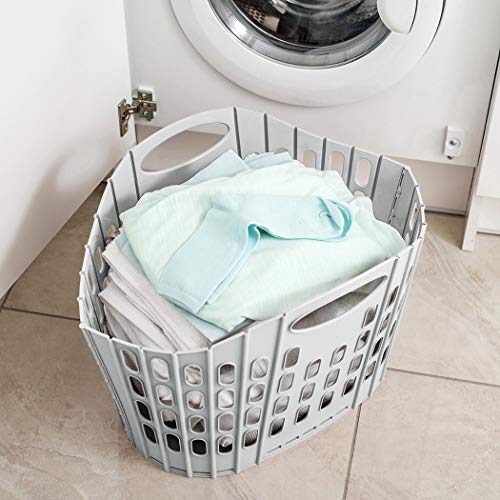 Addis Fold Flat Easy Store Laundry Basket Hamper, Grey & Mint, 35 Litre