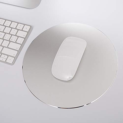 DSKKWS Metal Aluminum Mouse Pad, Office Thin Hard Mouse Mat Leather Surface Double Side Precision Silver and Black Mouse Pads for Fast and Accurate Control(Round)