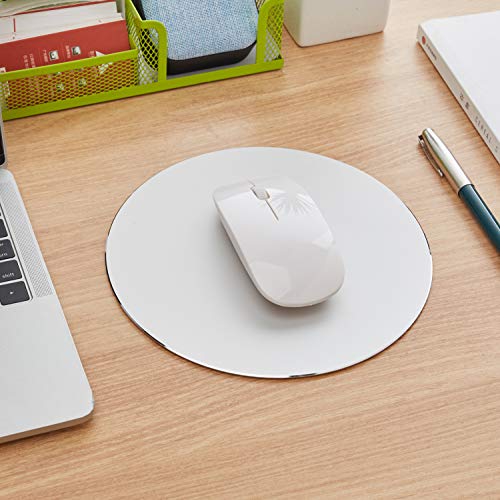 DSKKWS Metal Aluminum Mouse Pad, Office Thin Hard Mouse Mat Leather Surface Double Side Precision Silver and Black Mouse Pads for Fast and Accurate Control(Round)