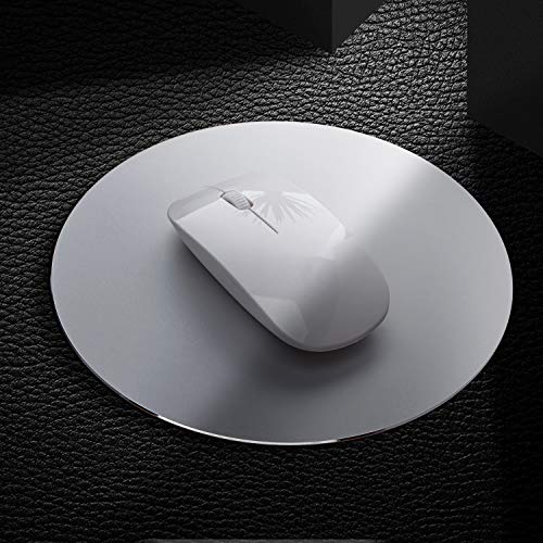 DSKKWS Metal Aluminum Mouse Pad, Office Thin Hard Mouse Mat Leather Surface Double Side Precision Silver and Black Mouse Pads for Fast and Accurate Control(Round)