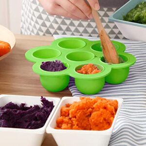 Tosnail 3 Pack Baby Food Storage Containers with Lids, Silicone Ice Cube Tray, Refillable Baby Food Jars Snack Containers, Freezer Safe Containers - Purple, Orange, Green
