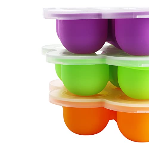 Tosnail 3 Pack Baby Food Storage Containers with Lids, Silicone Ice Cube Tray, Refillable Baby Food Jars Snack Containers, Freezer Safe Containers - Purple, Orange, Green