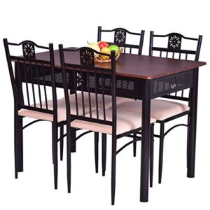 casart 5 pcs dining table and chairs set vintage retro wood top metal frame padded seat dining table set home kitchen dining room furniture