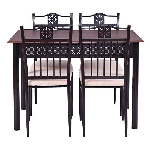 Casart 5 PCS Dining Table and Chairs Set Vintage Retro Wood Top Metal Frame Padded Seat Dining Table Set Home Kitchen Dining Room Furniture