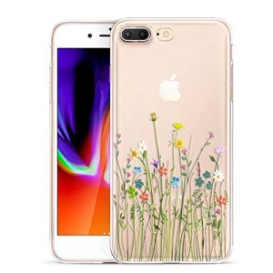 unov case compatible with iphone 8 plus iphone 7 plus case clear with design embossed pattern tpu soft bumper shock absorption slim protective case 5.5 inch (flower bouquet)