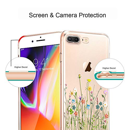 Unov Case Compatible with iPhone 8 Plus iPhone 7 Plus Case Clear with Design Embossed Pattern TPU Soft Bumper Shock Absorption Slim Protective Case 5.5 Inch (Flower Bouquet)