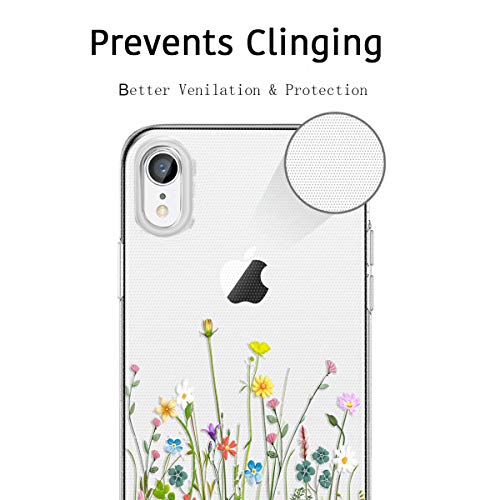 Unov Case Compatible with iPhone XR Case Clear with Design Slim Protective Soft TPU Bumper Embossed Pattern 6.1 Inch (Flower Bouquet)