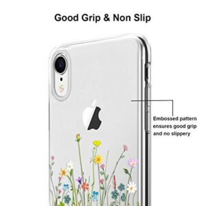 Unov Case Compatible with iPhone XR Case Clear with Design Slim Protective Soft TPU Bumper Embossed Pattern 6.1 Inch (Flower Bouquet)