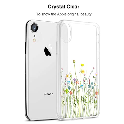 Unov Case Compatible with iPhone XR Case Clear with Design Slim Protective Soft TPU Bumper Embossed Pattern 6.1 Inch (Flower Bouquet)