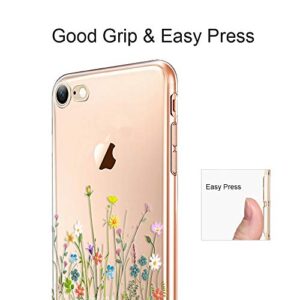 Unov Case for iPhone SE (2022) iPhone SE (2020) iPhone 8 iPhone 7 Case Clear with Design Embossed Floral Pattern TPU Soft Bumper Shock Absorption Slim Protective 4.7 Inch (Flower Bouquet)