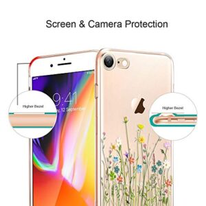 Unov Case for iPhone SE (2022) iPhone SE (2020) iPhone 8 iPhone 7 Case Clear with Design Embossed Floral Pattern TPU Soft Bumper Shock Absorption Slim Protective 4.7 Inch (Flower Bouquet)