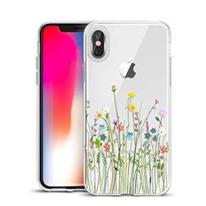 unov case compatible with iphone xs iphone x case clear with design slim protective soft tpu bumper embossed pattern protective 5.8 inch (flower bouquet)