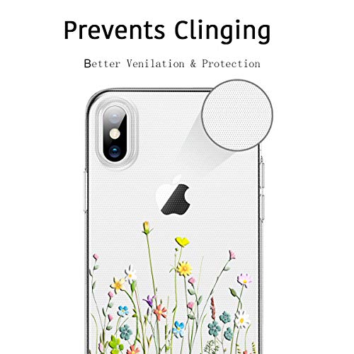 Unov Case Compatible with iPhone Xs iPhone X Case Clear with Design Slim Protective Soft TPU Bumper Embossed Pattern Protective 5.8 Inch (Flower Bouquet)