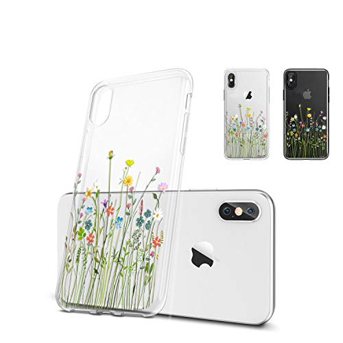 Unov Case Compatible with iPhone Xs iPhone X Case Clear with Design Slim Protective Soft TPU Bumper Embossed Pattern Protective 5.8 Inch (Flower Bouquet)