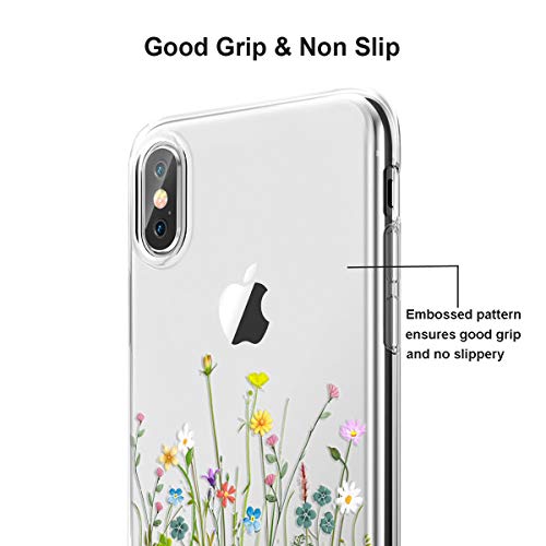 Unov Case Compatible with iPhone Xs iPhone X Case Clear with Design Slim Protective Soft TPU Bumper Embossed Pattern Protective 5.8 Inch (Flower Bouquet)