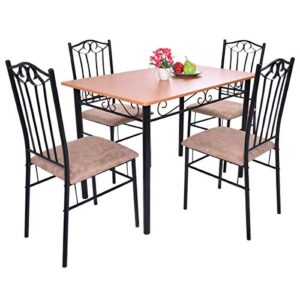 casart 5 pcs dining table set vintage with wood top,steel frame and padded seat dining table and chair set for kitchen, dining room, restaurant home dining furniture set